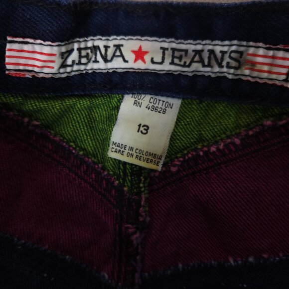 Zena Blue Jeans Colorblock Womens 13 Blue Purple Green Retro 80s 90s FLAW - Picture 3 of 14